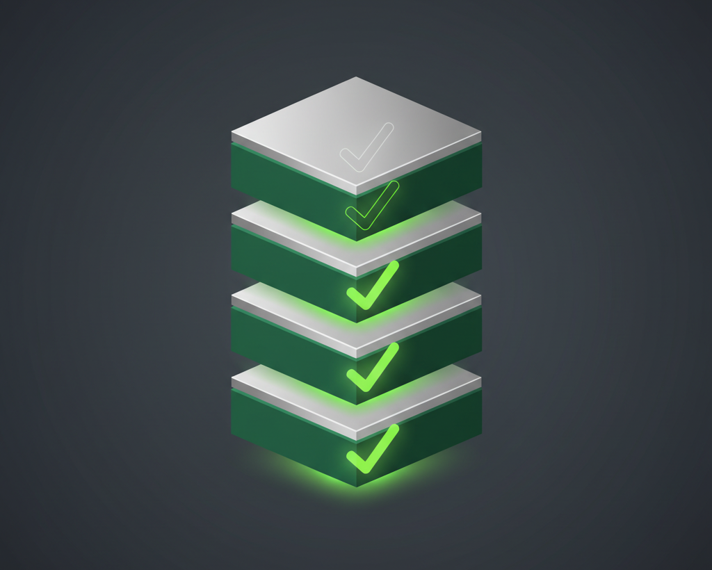 Verified backup layers with checkmarks showing tested backups