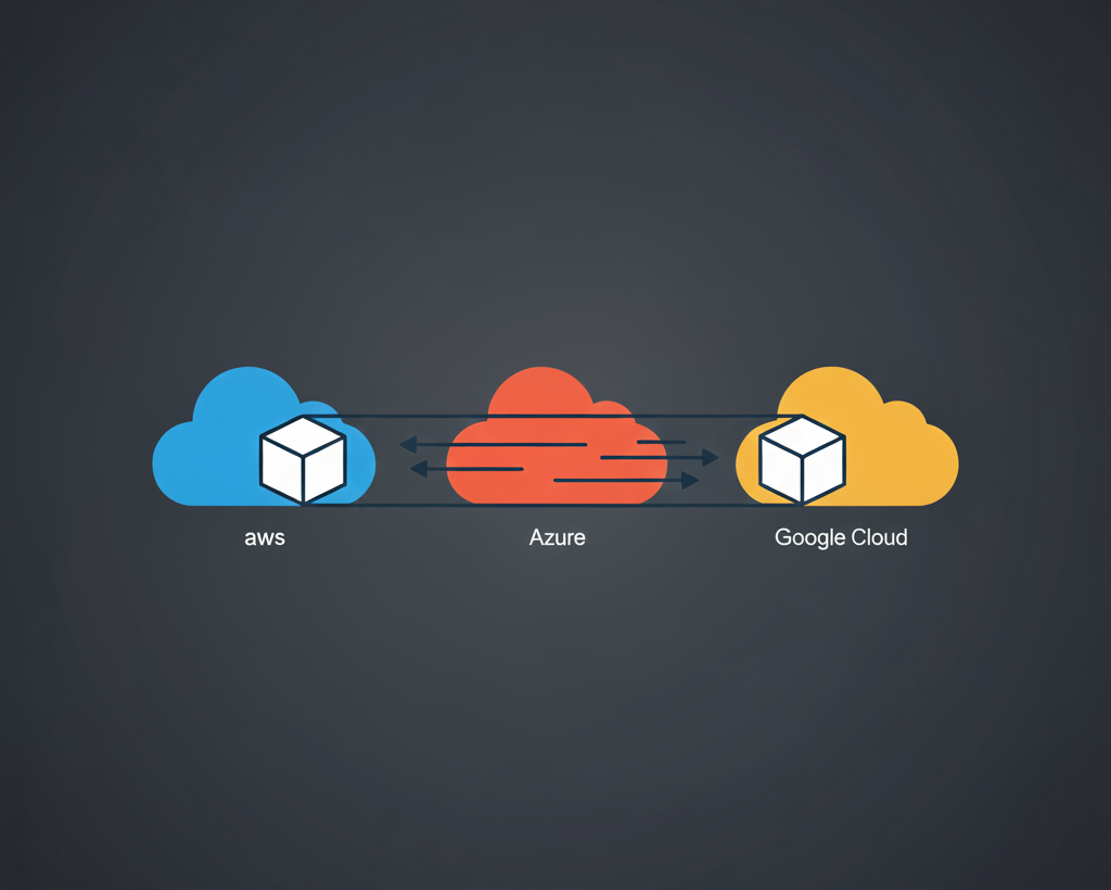 Infrastructure box moving seamlessly between AWS, Azure, and Google Cloud platforms