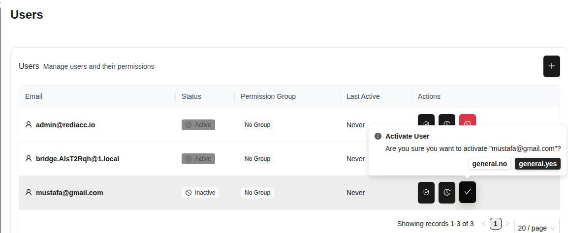 Модальное окно подтверждения активации