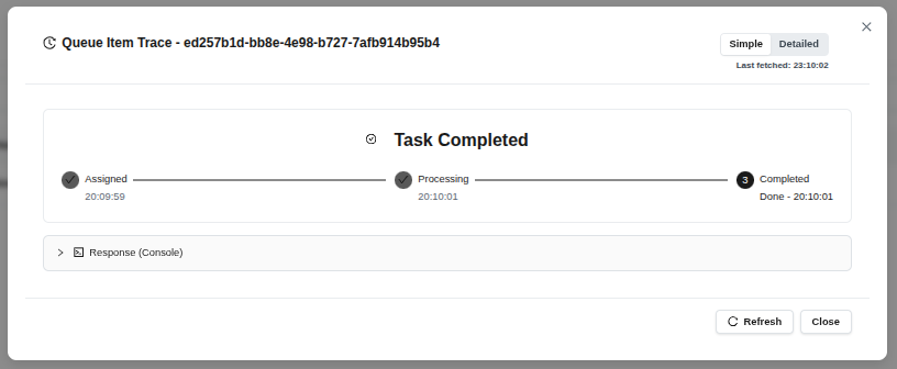 Создание машины завершено - окно отслеживания задачи