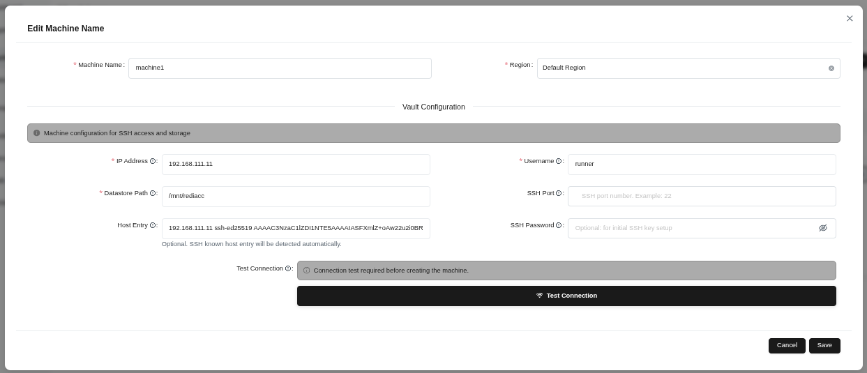 Форма редактирования машины