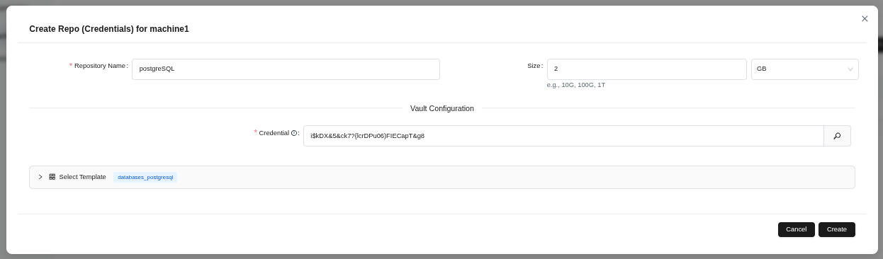 Форма создания репозитория
