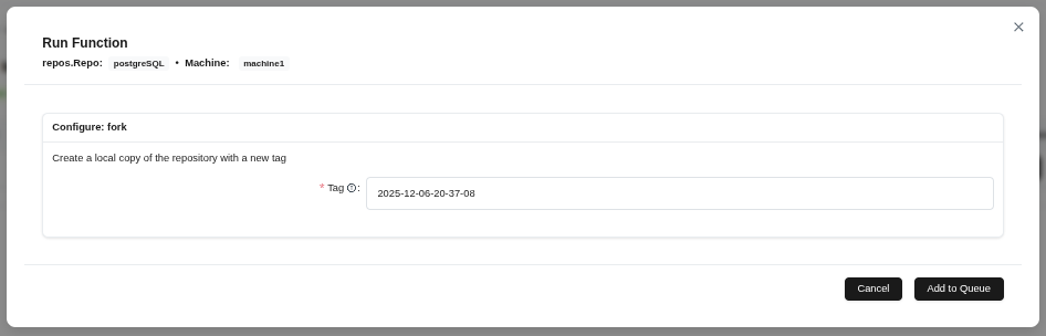 Форма конфигурации Fork