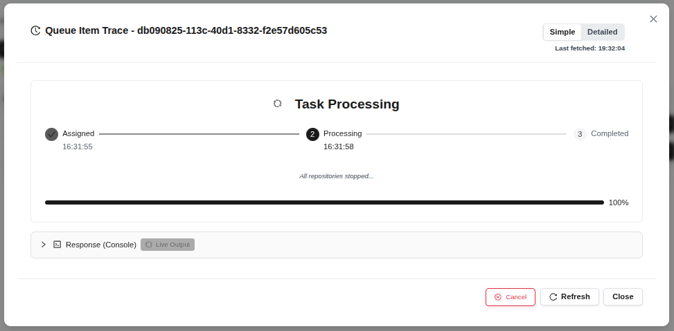 Остановка завершена