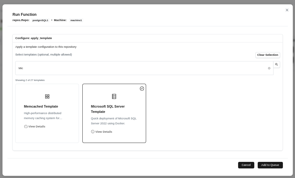 Форма выбора шаблона