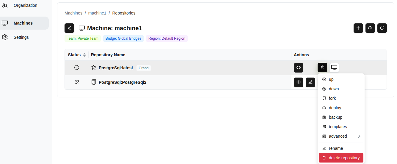 Операция Удаление репозитория