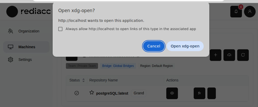 Разрешение на открытие настольного приложения